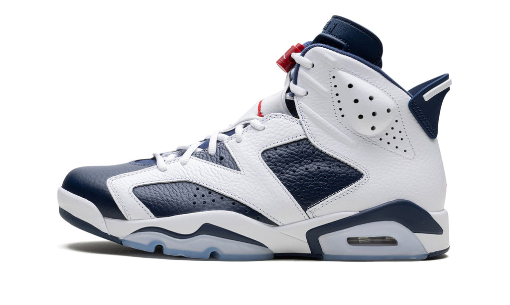 Jordan White & Navy High-Top Sneakers with Red Accents