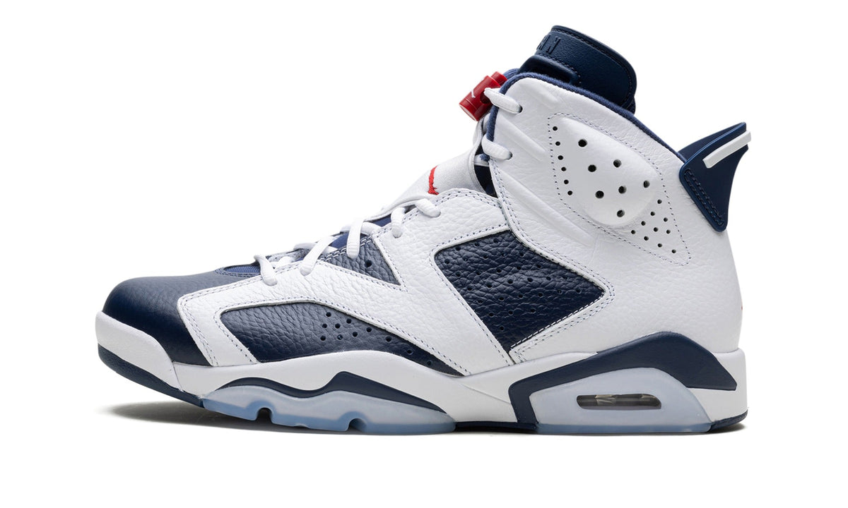 Jordan White & Navy High-Top Sneakers with Red Accents