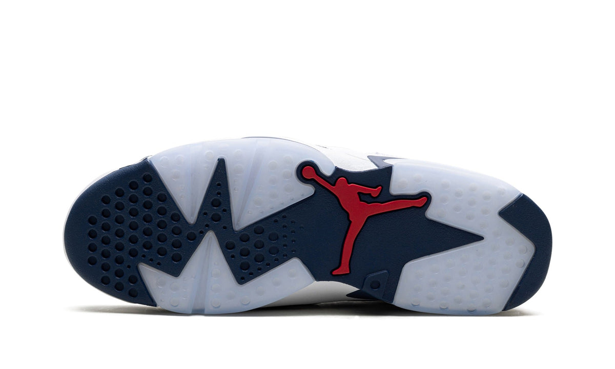 Jordan White & Navy High-Top Sneakers with Red Accents