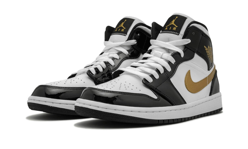 Air Jordan 1 Mid Sneakers – White, Black & Metallic Gold